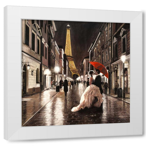 Kissing in Paris White Modern Wood Framed Art Print by Pierre Benson