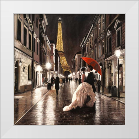 Kissing in Paris White Modern Wood Framed Art Print by Pierre Benson