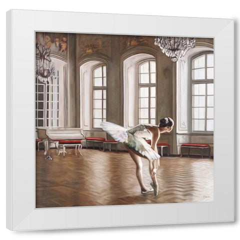 Rehearsing Ballerina White Modern Wood Framed Art Print by Benson, Pierre