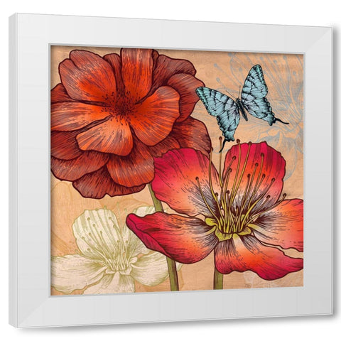 Flowers and Butterflies (detail) White Modern Wood Framed Art Print by Grant, Eve C.