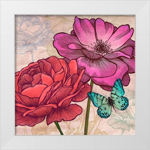 Roses and Butterflies (detail) White Modern Wood Framed Art Print by Grant, Eve C.