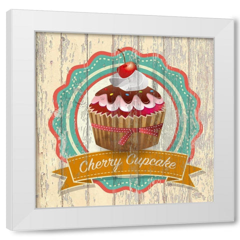 Cherry Cupcake White Modern Wood Framed Art Print by Skip Teller