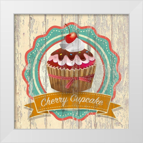 Cherry Cupcake White Modern Wood Framed Art Print by Skip Teller