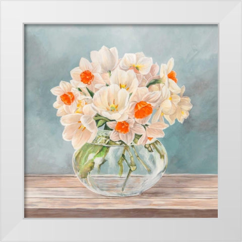 Fleurs et Vases Aquamarine II White Modern Wood Framed Art Print by Dellal, Remy