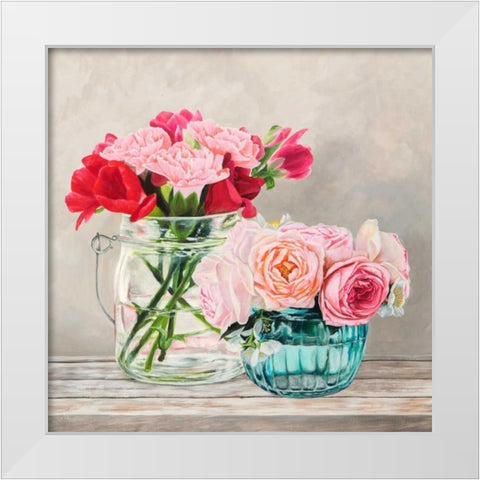 Fleurs et Vases Blanc I White Modern Wood Framed Art Print by Dellal, Remy