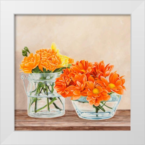 Fleurs et Vases Jaune II White Modern Wood Framed Art Print by Dellal, Remy