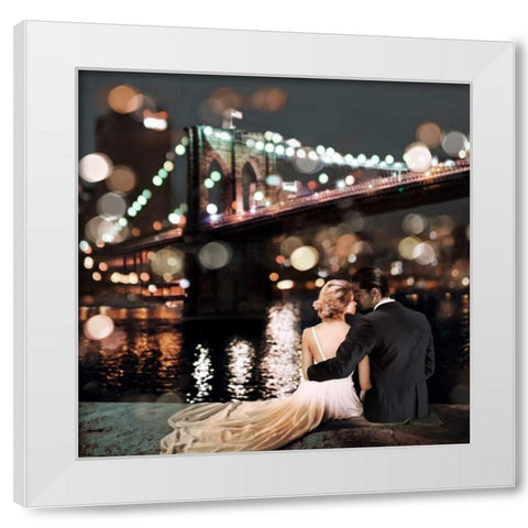 Kissing in a NY Night- detail White Modern Wood Framed Art Print by Loumer, Dianne