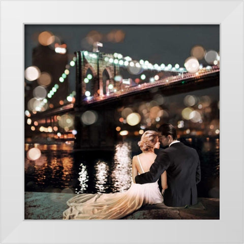 Kissing in a NY Night- detail White Modern Wood Framed Art Print by Loumer, Dianne