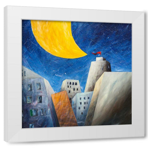 Sotto una grande luna gialla White Modern Wood Framed Art Print by Larotonda, Donato