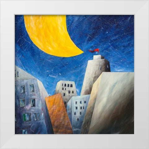 Sotto una grande luna gialla White Modern Wood Framed Art Print by Larotonda, Donato