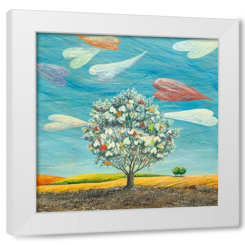 Cuori in volo White Modern Wood Framed Art Print by Larotonda, Donato