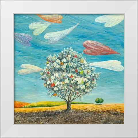 Cuori in volo White Modern Wood Framed Art Print by Larotonda, Donato
