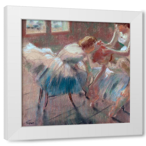 Three Dancers preparing for Class White Modern Wood Framed Art Print by Degas, Edgar