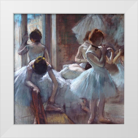 Dancers White Modern Wood Framed Art Print by Degas, Edgar