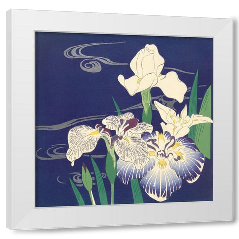 Irises on the Water White Modern Wood Framed Art Print by Kogyo, Tsukioka