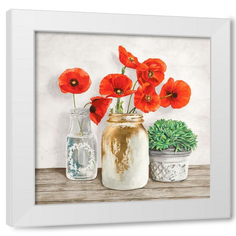 Floral composition with Mason Jars II White Modern Wood Framed Art Print by Jenny, Thomlinson