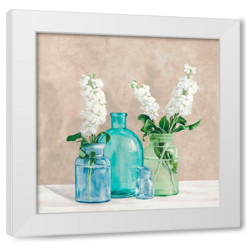 Floral setting with glass vases II White Modern Wood Framed Art Print by Thomlison, Jenny