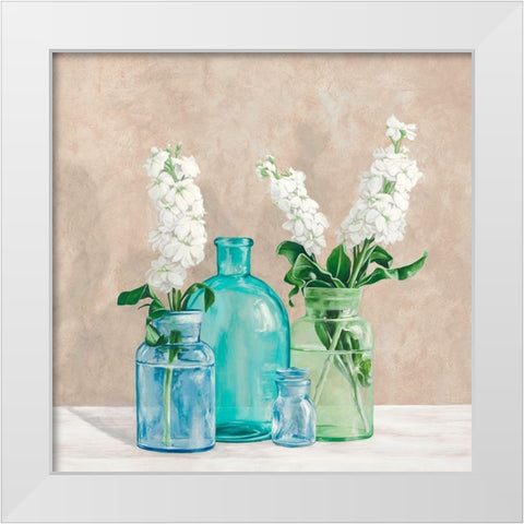 Floral setting with glass vases II White Modern Wood Framed Art Print by Thomlison, Jenny
