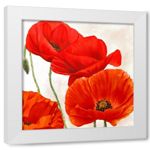 Poppies II White Modern Wood Framed Art Print by Villa, Luca