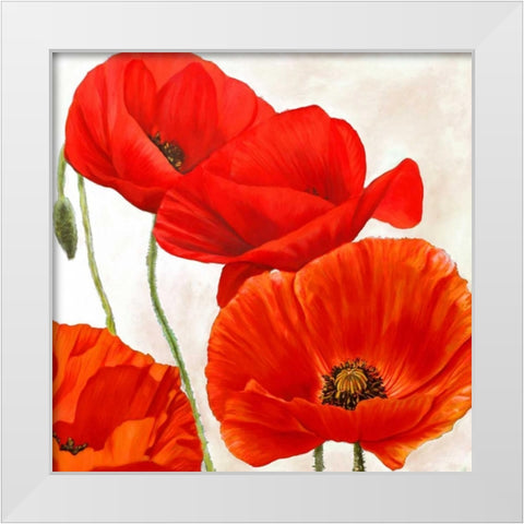 Poppies II White Modern Wood Framed Art Print by Villa, Luca