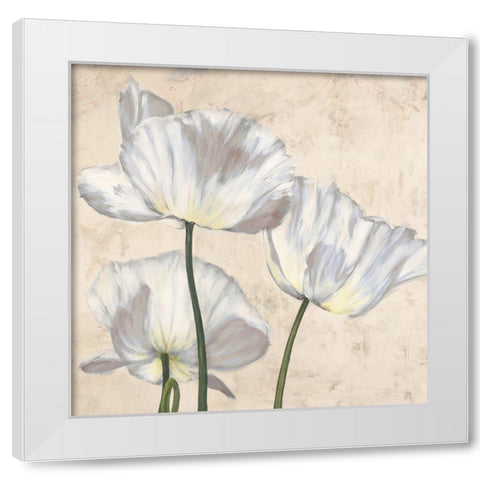 Poppies in White II White Modern Wood Framed Art Print by Luca, Villa
