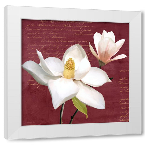 Burgundy Magnolia I White Modern Wood Framed Art Print by Villa, Luca