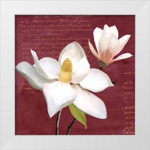 Burgundy Magnolia I White Modern Wood Framed Art Print by Villa, Luca
