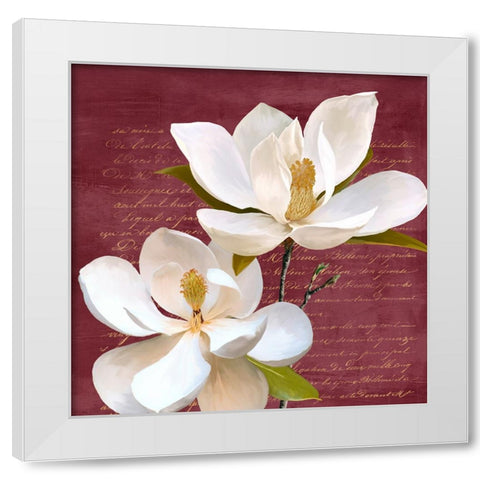 Burgundy Magnolia II White Modern Wood Framed Art Print by Villa, Luca