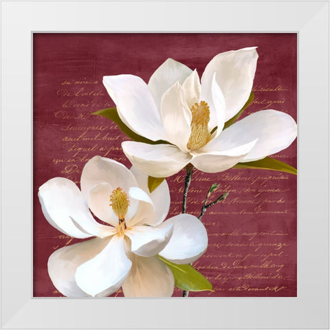 Burgundy Magnolia II White Modern Wood Framed Art Print by Villa, Luca