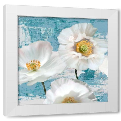 Washed Poppies (Aqua) I White Modern Wood Framed Art Print by Sanna, Leonardo