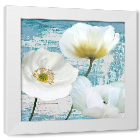 Washed Poppies (Aqua) II White Modern Wood Framed Art Print by Sanna, Leonardo