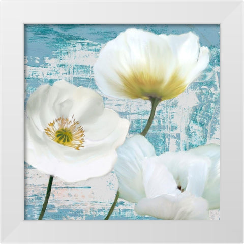 Washed Poppies (Aqua) II White Modern Wood Framed Art Print by Sanna, Leonardo