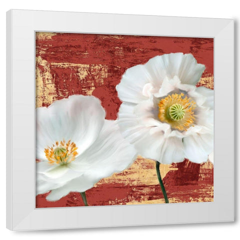 Washed Poppies (Red and Gold) I White Modern Wood Framed Art Print by Sanna, Leonardo