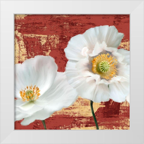 Washed Poppies (Red and Gold) I White Modern Wood Framed Art Print by Sanna, Leonardo