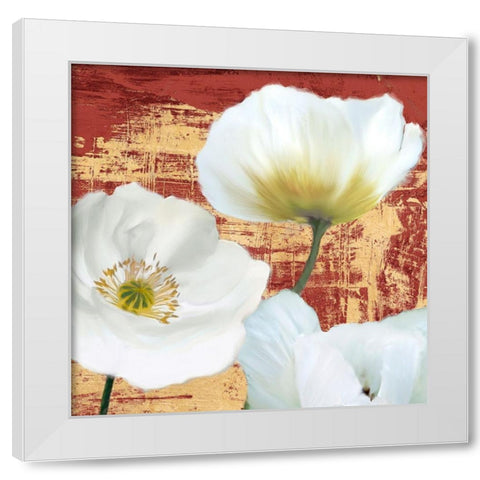 Washed Poppies (Red and Gold) II White Modern Wood Framed Art Print by Sanna, Leonardo