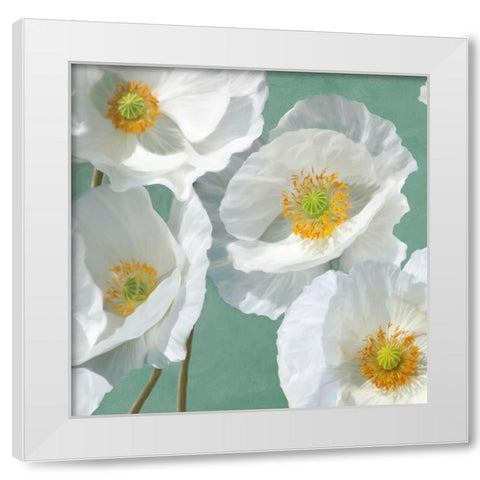 Poppies on Mint I White Modern Wood Framed Art Print by Leonardo, Sanna