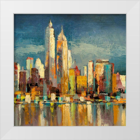 Manhattan Aqua- detail White Modern Wood Framed Art Print by Florio, Luigi
