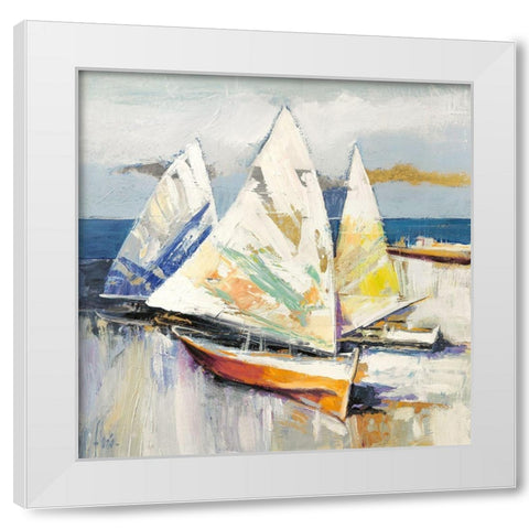 Barche sulla spiaggia (detail) White Modern Wood Framed Art Print by Luigi, Florio