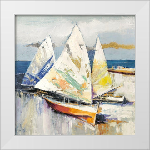 Barche sulla spiaggia (detail) White Modern Wood Framed Art Print by Luigi, Florio