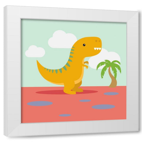 Lil T-rex White Modern Wood Framed Art Print by Malia, Rodrigues