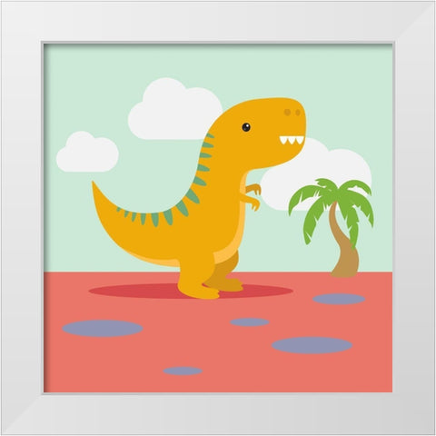 Lil T-rex White Modern Wood Framed Art Print by Malia, Rodrigues