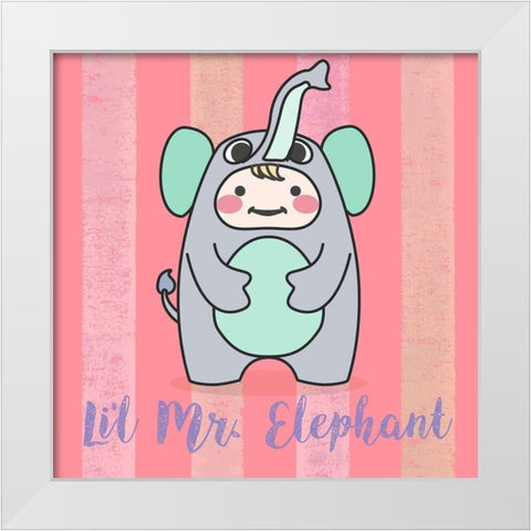 Lil Elephant White Modern Wood Framed Art Print by Malia, Rodrigues