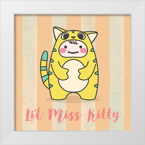Lil Kitty White Modern Wood Framed Art Print by Malia, Rodrigues