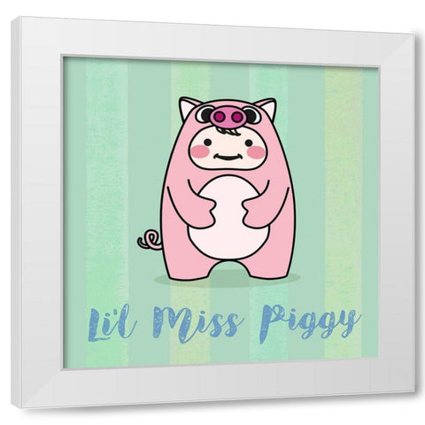 Lil Piggy White Modern Wood Framed Art Print by Malia, Rodrigues
