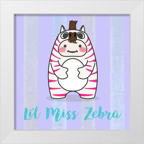 Lil Zebra White Modern Wood Framed Art Print by Malia, Rodrigues