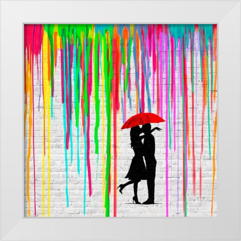 Romance in the Rain (detail) White Modern Wood Framed Art Print by Masterfunk Collective