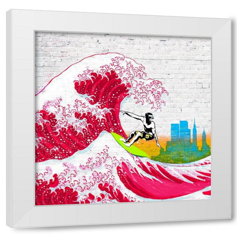 Surfin NYC (detail) White Modern Wood Framed Art Print by Masterfunk Collective