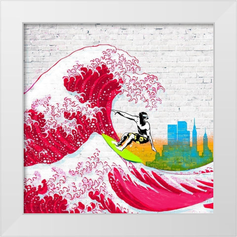 Surfin NYC (detail) White Modern Wood Framed Art Print by Masterfunk Collective