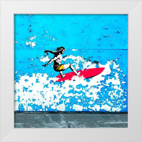 Off the Wall, Santa Cruz, CA (detail) White Modern Wood Framed Art Print by Masterfunk Collective