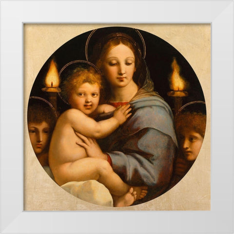 Madonna dei candelabri White Modern Wood Framed Art Print by Raffaello